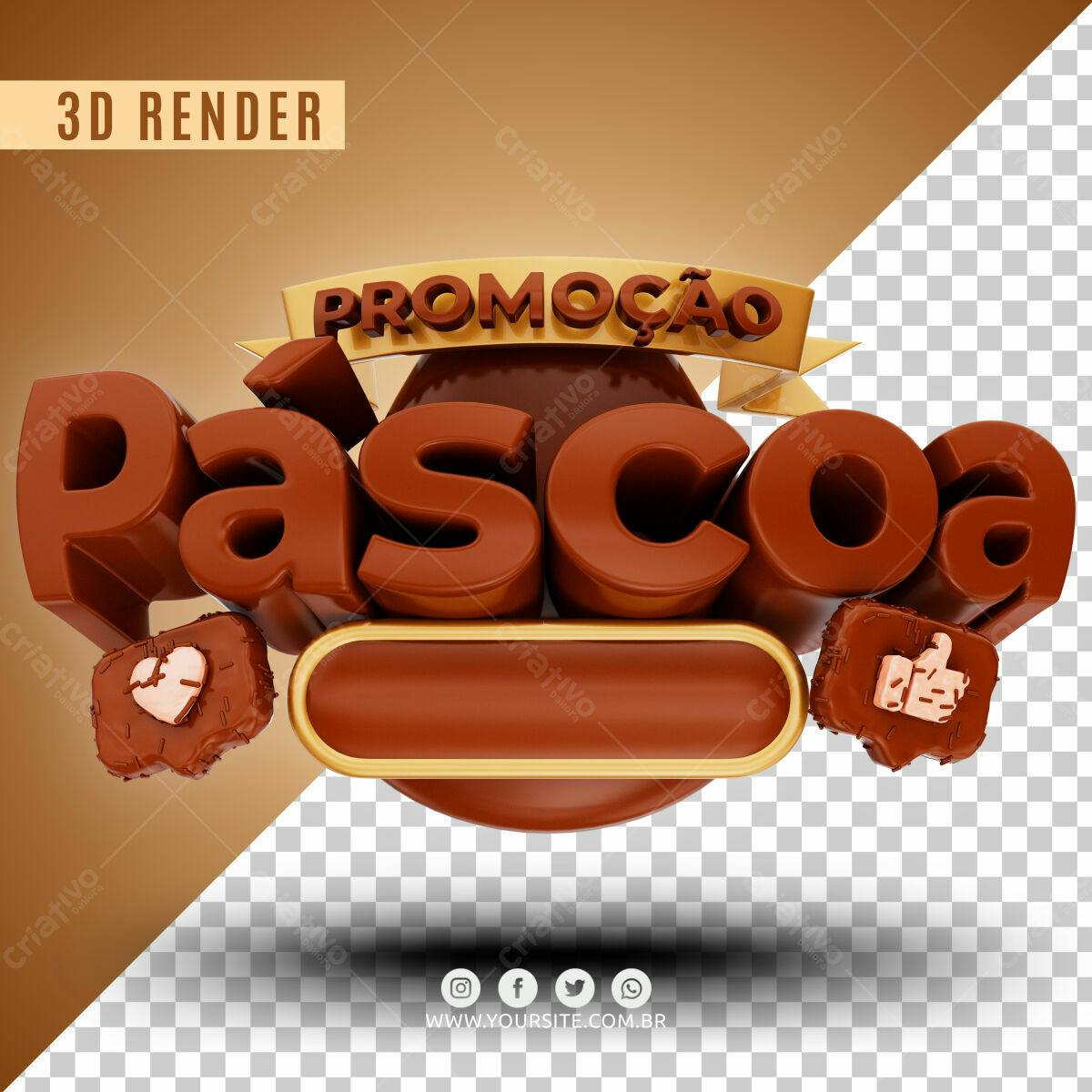 Selo 3D promocional Páscoa marrom e dourado