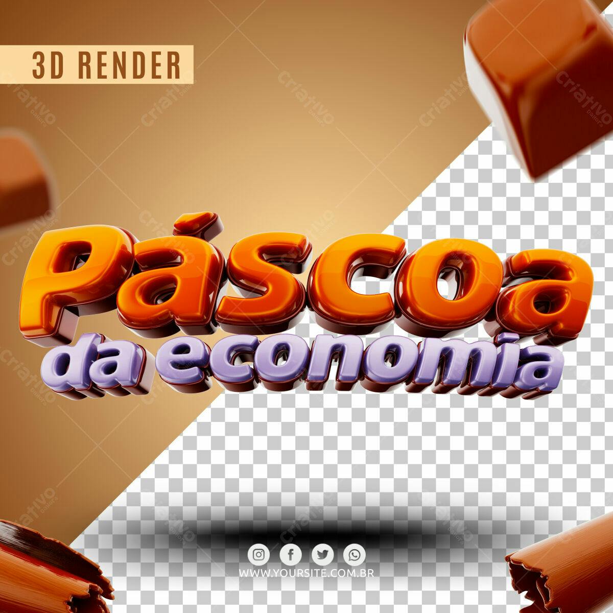 Selo 3D promocional Pascoa laranja e roxo