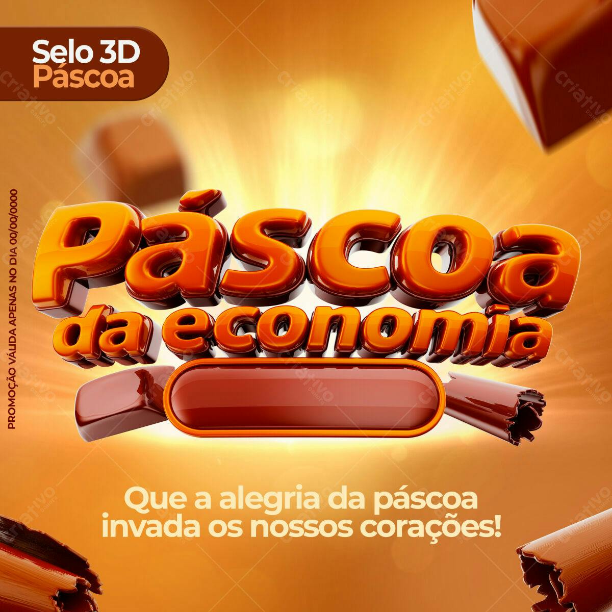 Selo 3D promocional Páscoa marrom e laranja