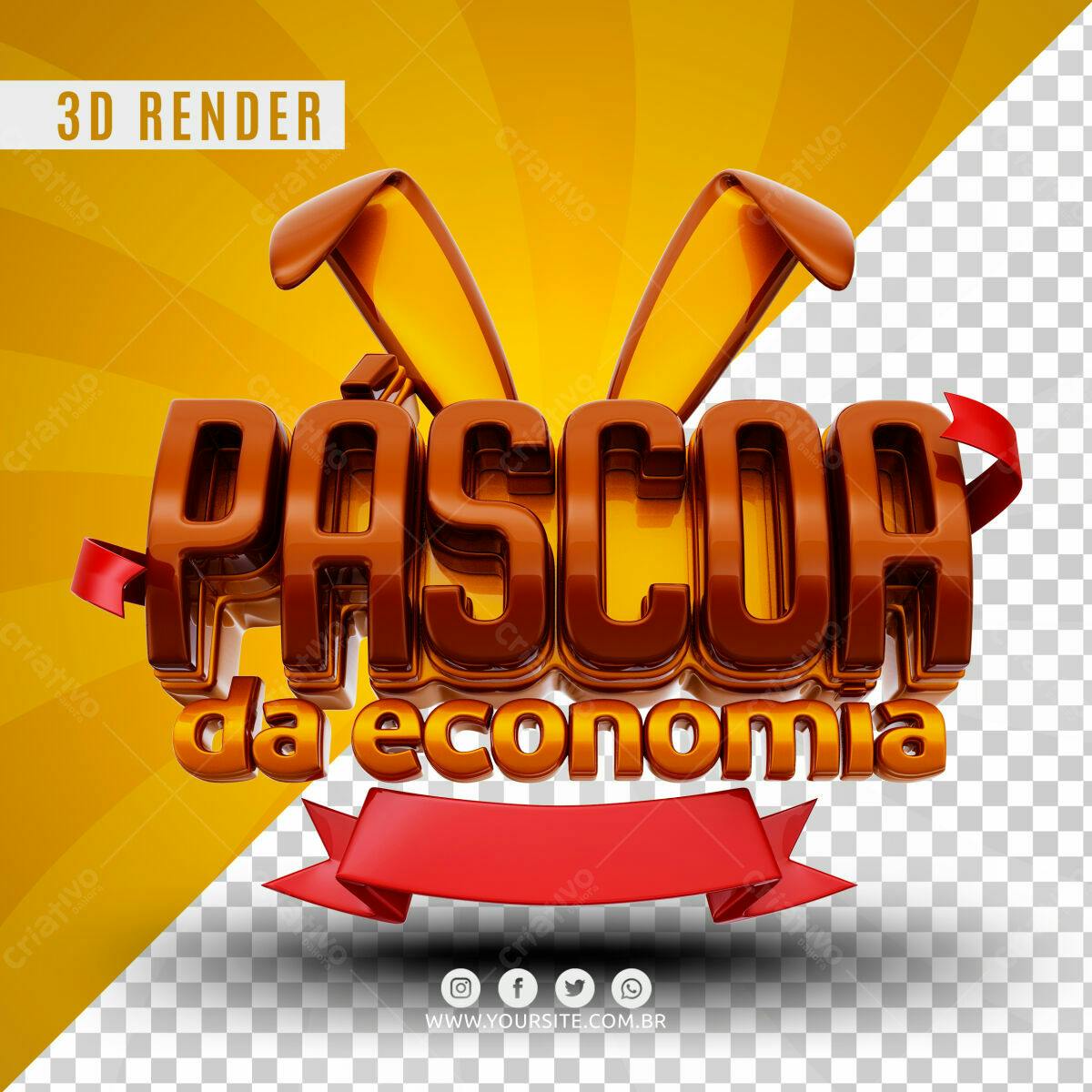 Selo 3D promocional Páscoa marrom e dourado