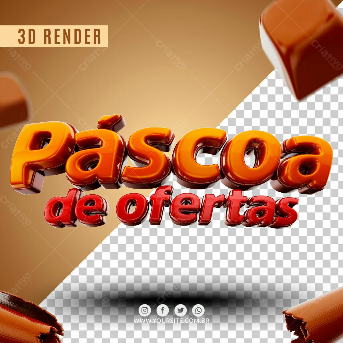 Selo 3D promocional Páscoa laranja e vermelho