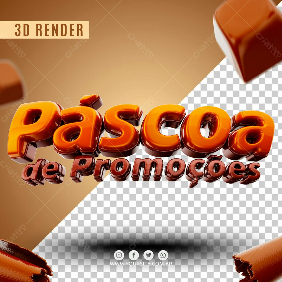 Selo 3D promocional Páscoa laranja e marrom