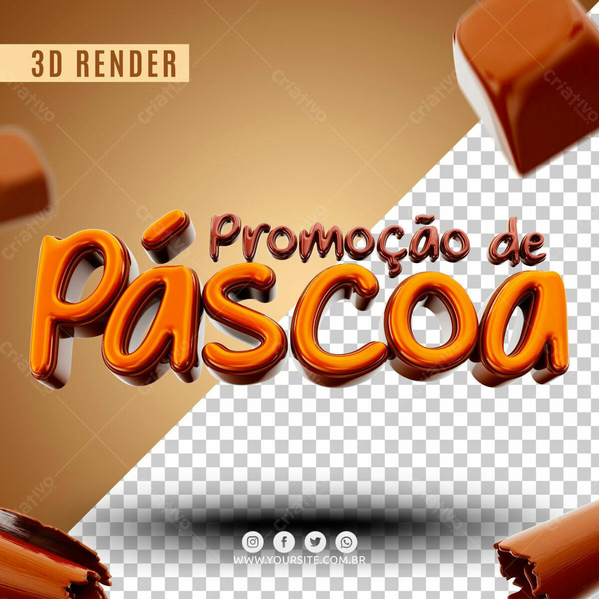 Selo 3D promocional Páscoa marrom e dourado
