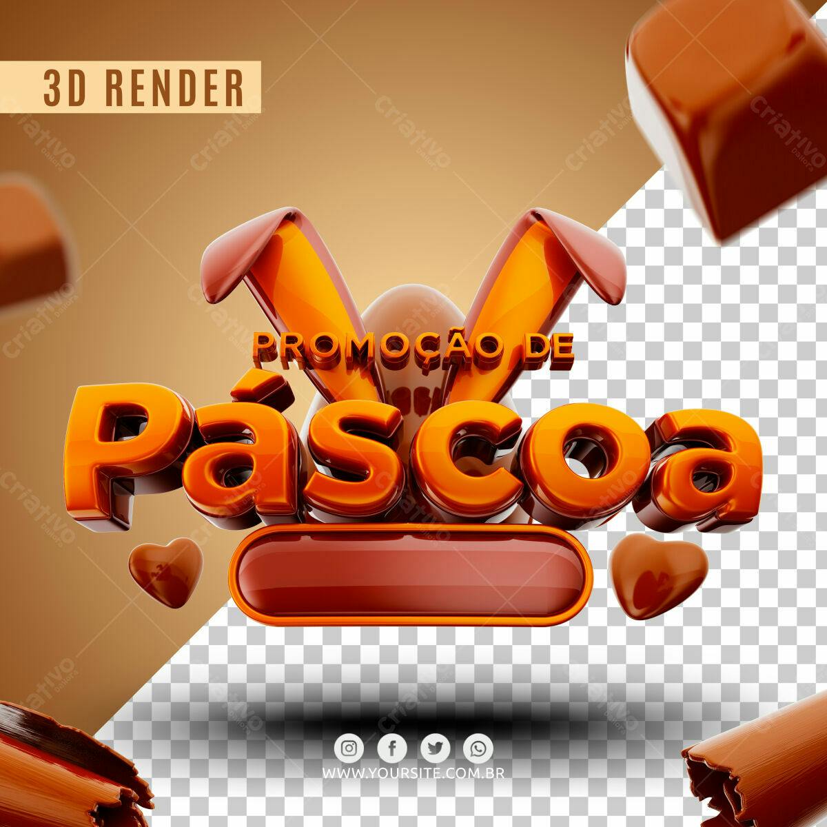 Selo 3D promocional Páscoa marrom e laranja