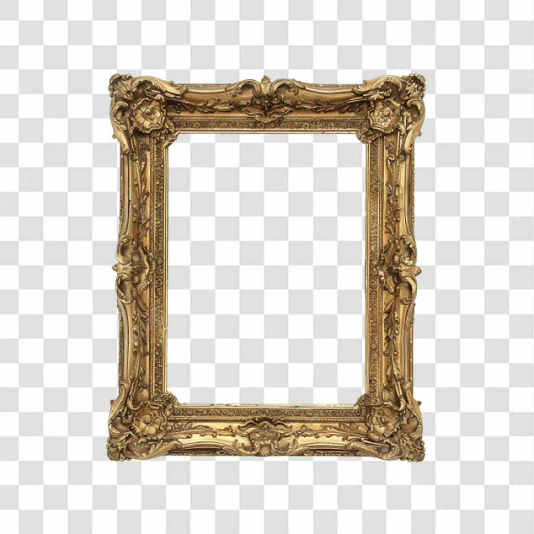 Moldura PNG com fundo transparente estilo barroco dourado
