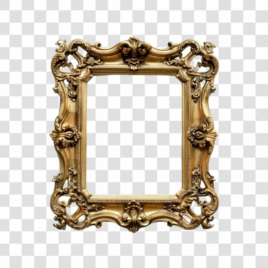 Moldura PNG com fundo transparente estilo barroco dourado