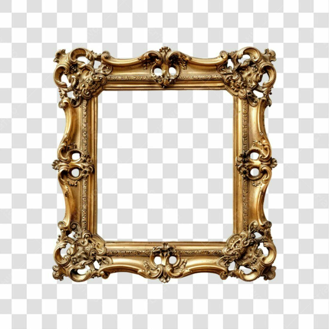 Moldura PNG com fundo transparente estilo barroco dourado