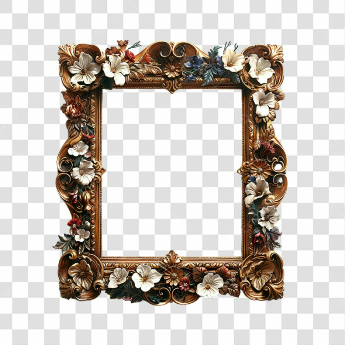 Moldura PNG com fundo transparente Flores Douradas