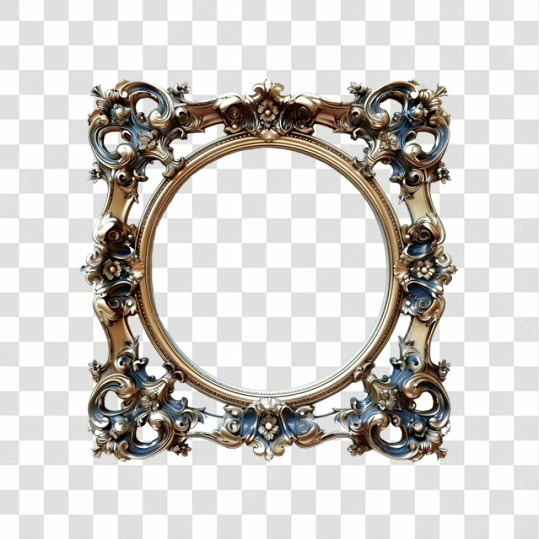 Moldura PNG com fundo transparente estilo barroco dourado