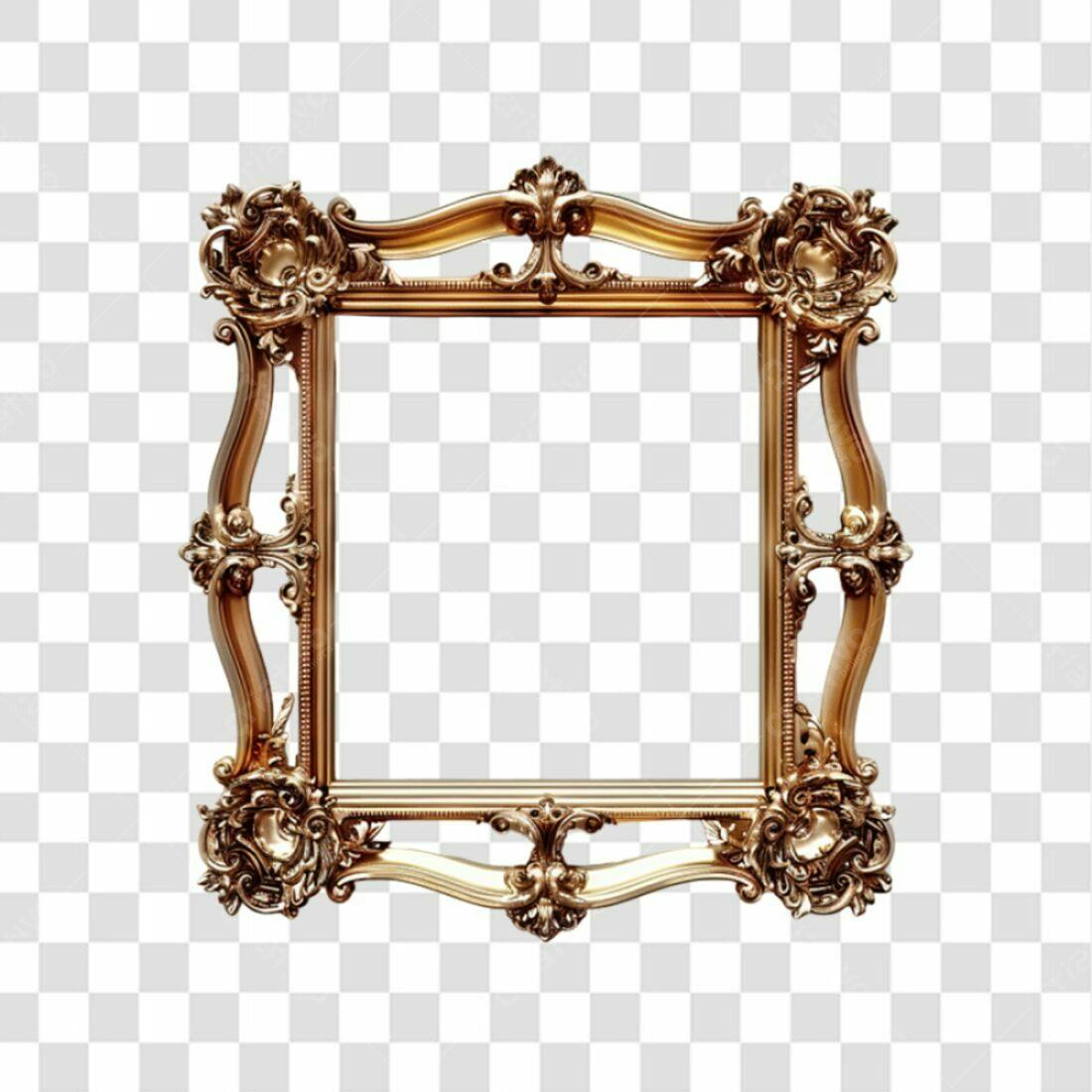 Moldura PNG com fundo transparente estilo barroco dourado