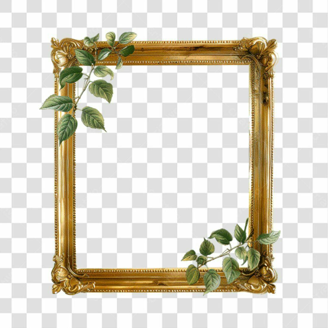 Moldura PNG com fundo transparente folhas douradas
