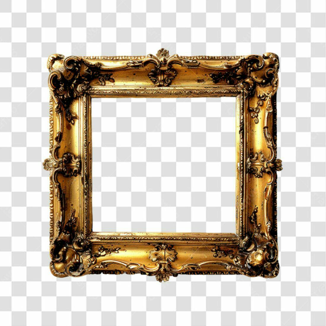 Moldura PNG com fundo transparente dourada estilo barroco