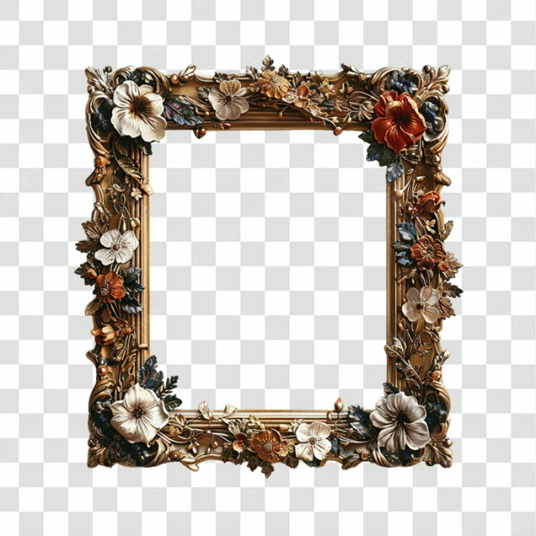 Moldura PNG com fundo transparente Flores Douradas