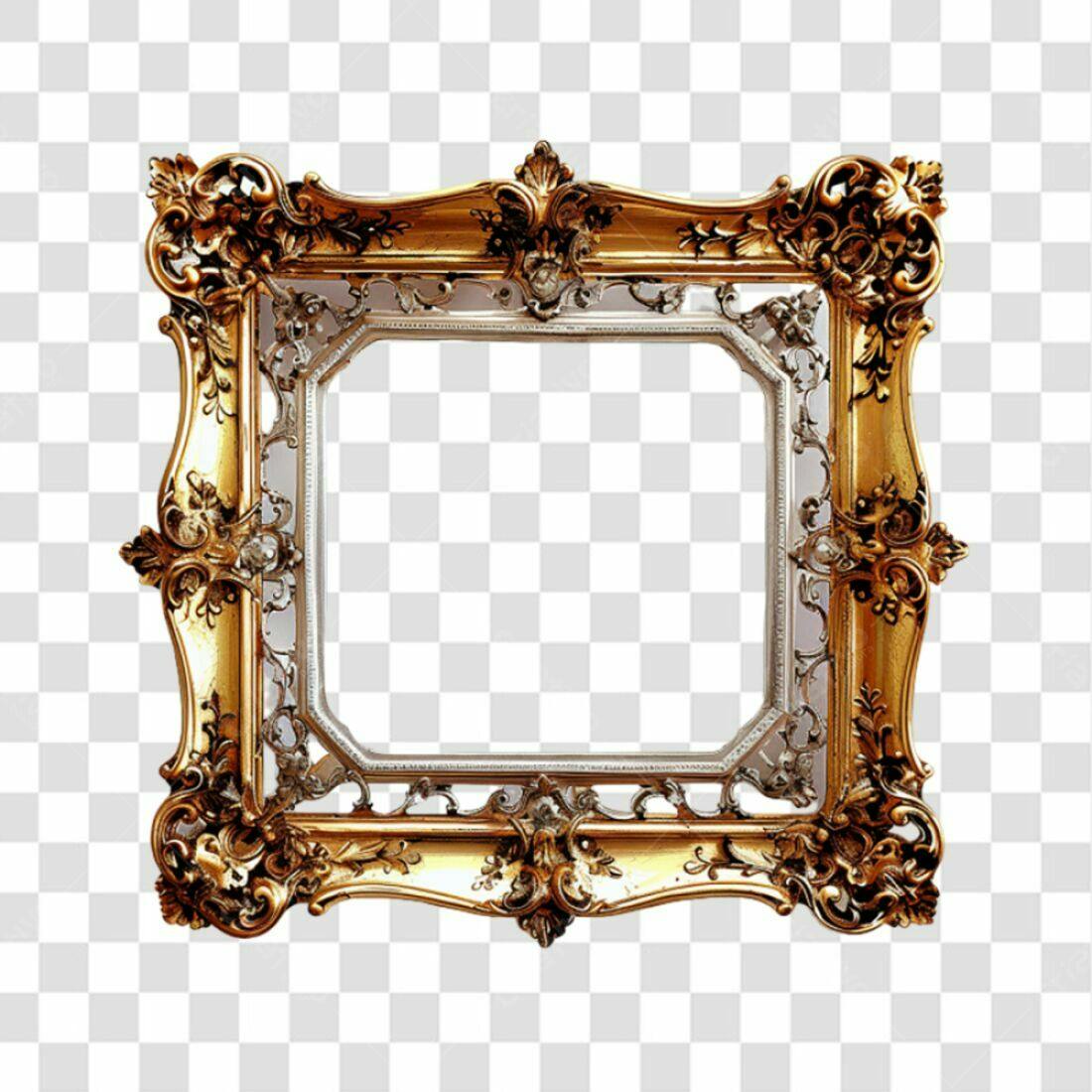 Moldura PNG com fundo transparente estilo barroco dourado