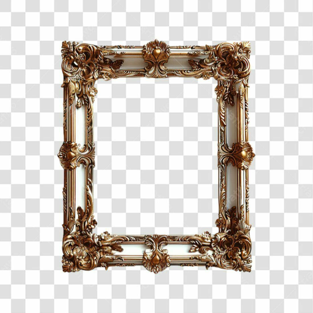 Moldura PNG com fundo transparente estilo barroco dourado