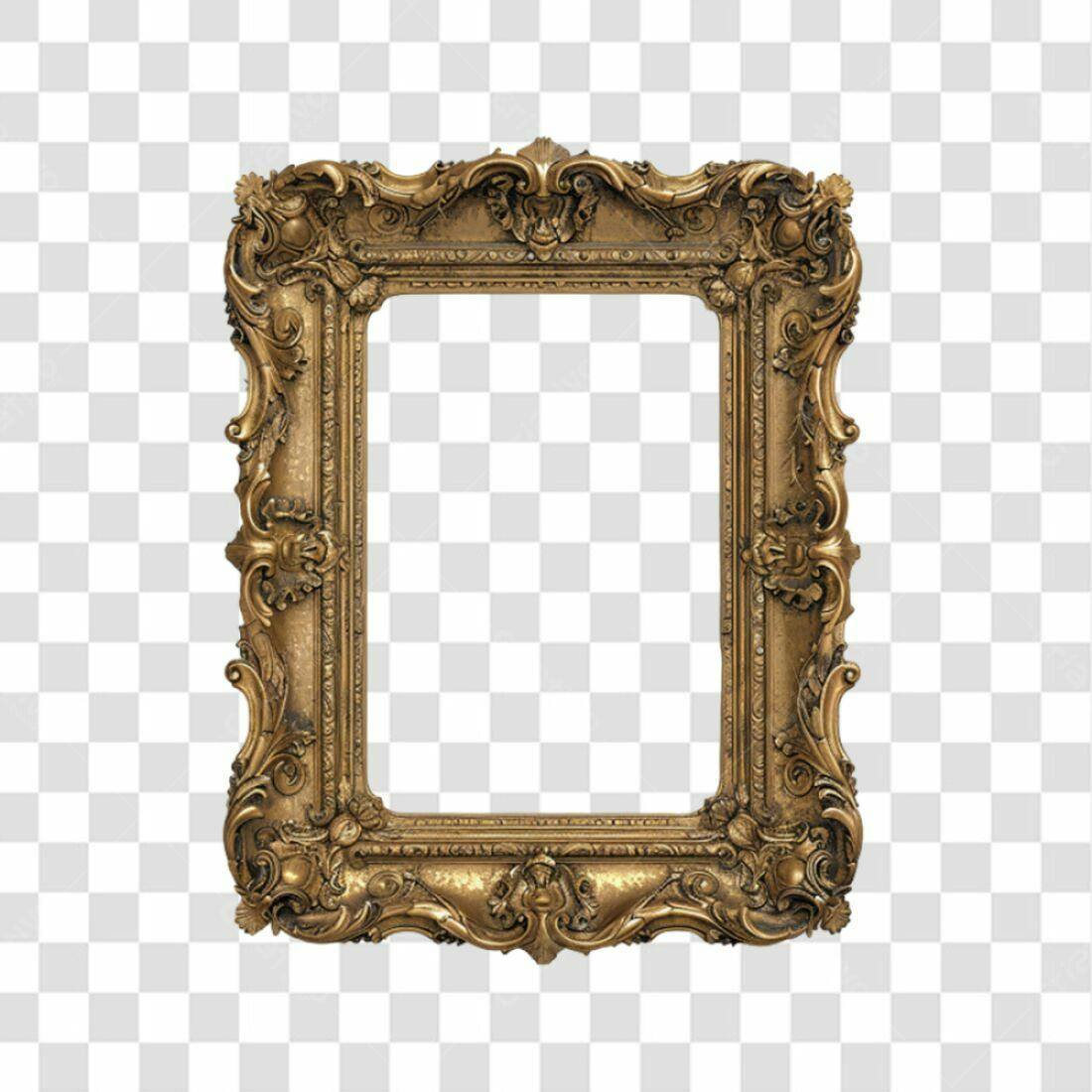 Moldura PNG com fundo transparente estilo barroco dourado