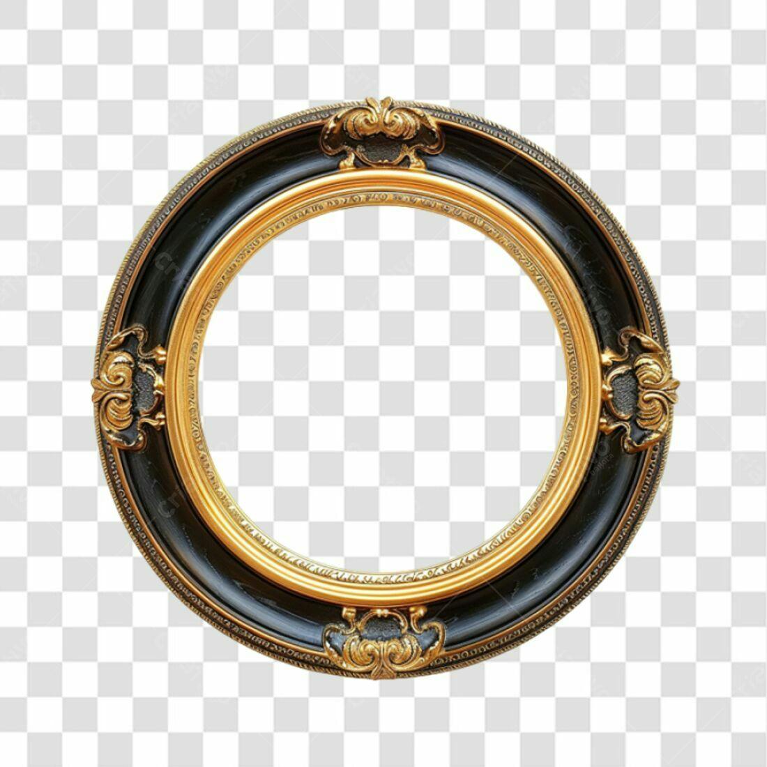 Moldura Circular Ouro e Preto PNG com fundo transparente