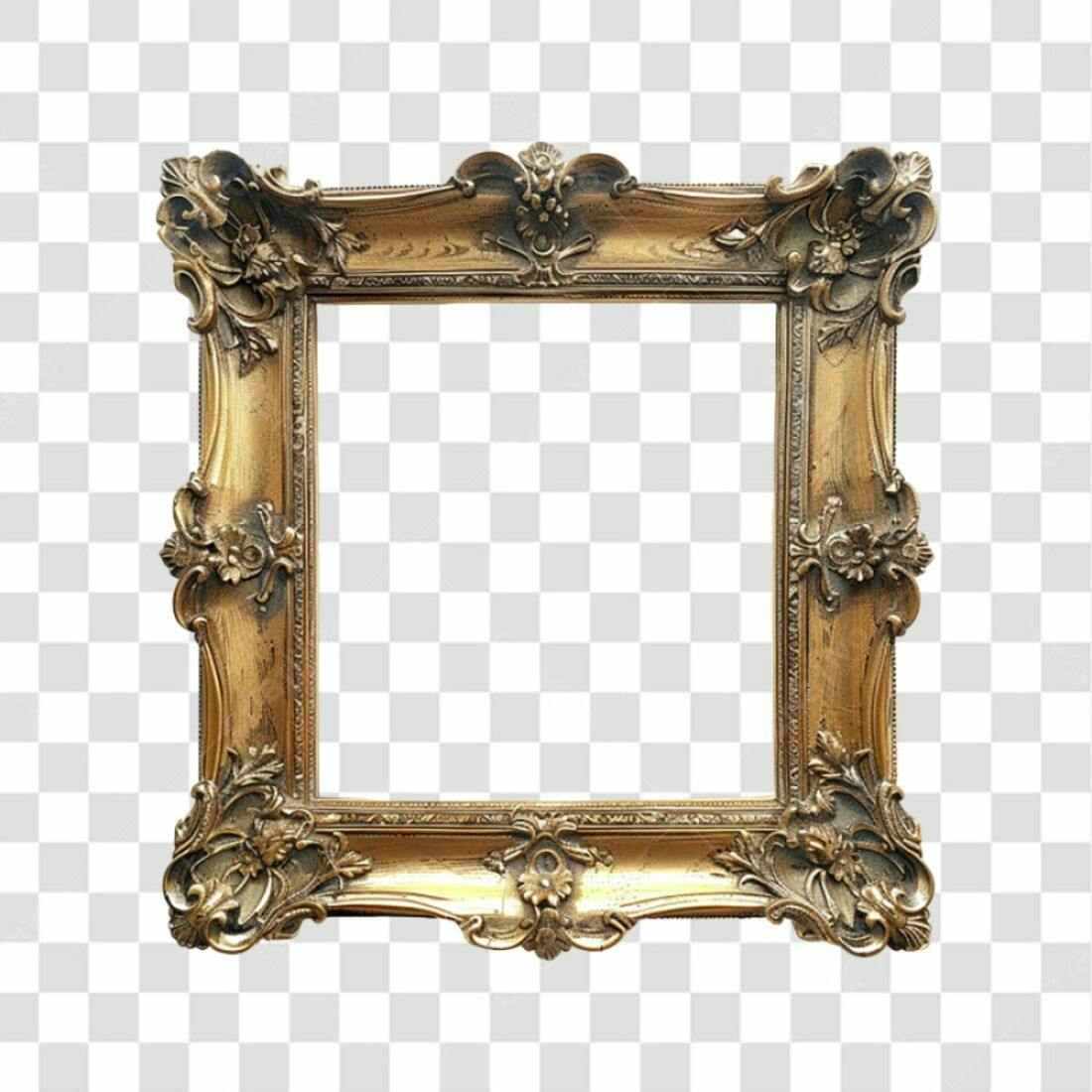 Moldura PNG com fundo transparente estilo vintage dourado