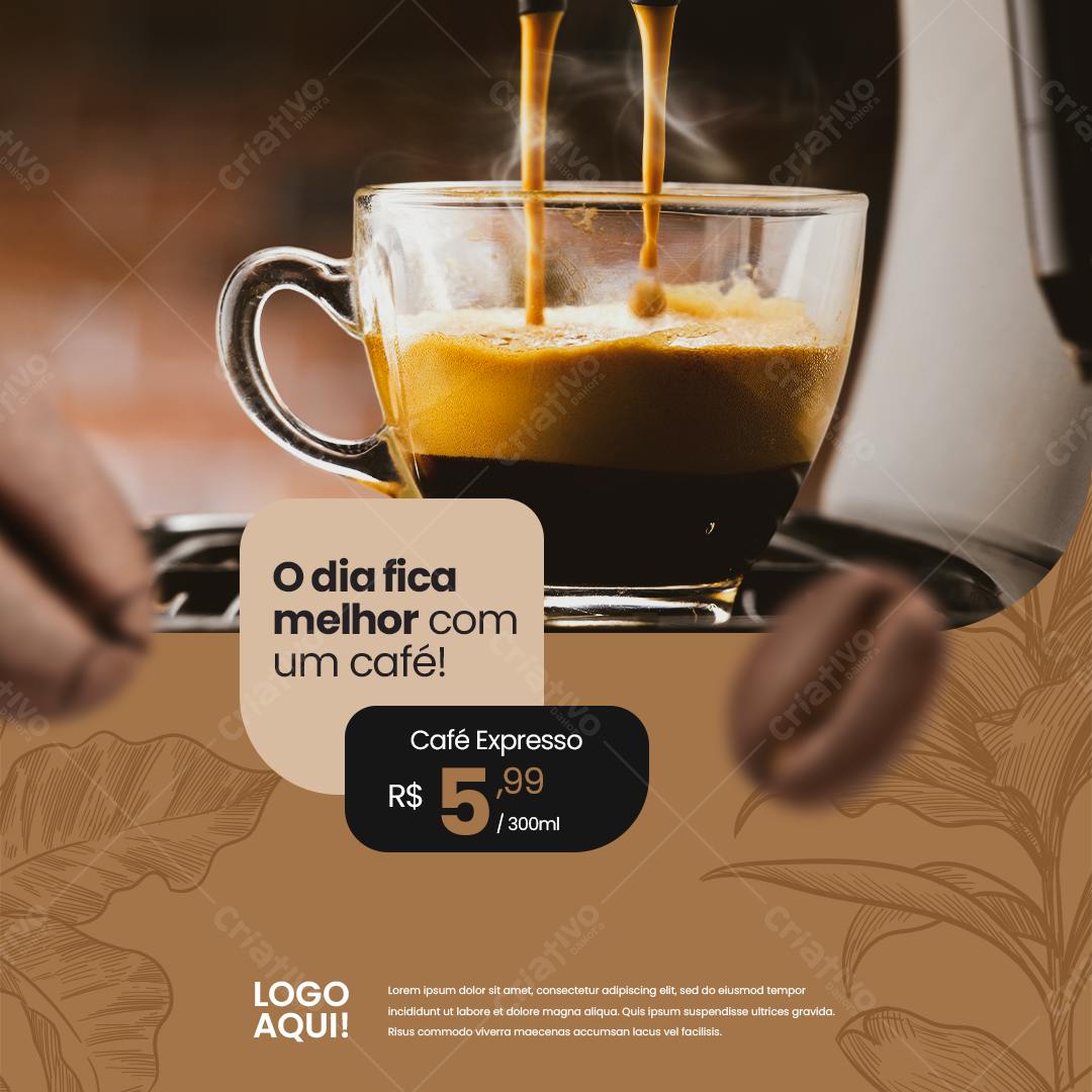 Post para Redes Sociais Café Expresso PSD Editável