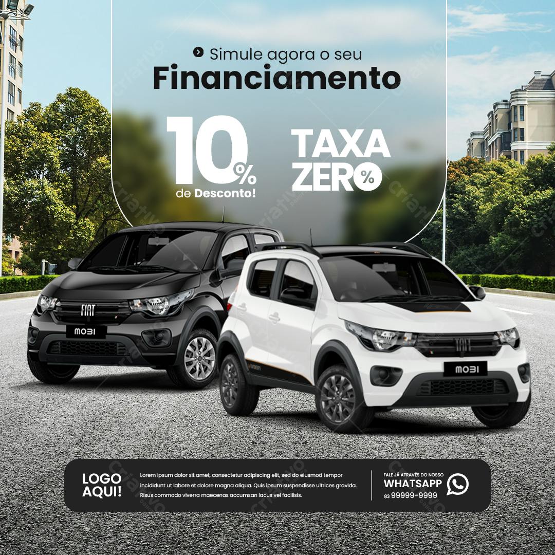 Flyer Financiamento Fiat Mobi com 10% de Desconto PSD Editável