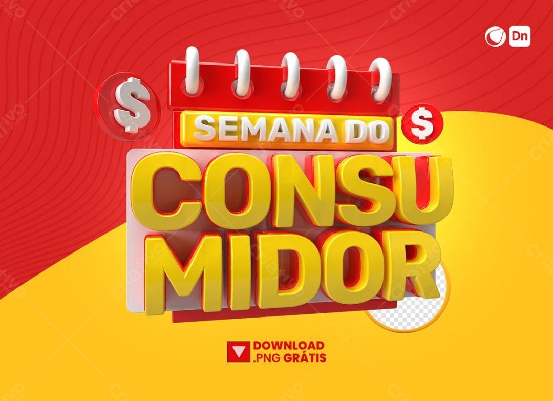 Selo 3D promocional amarelo e vermelho calendário