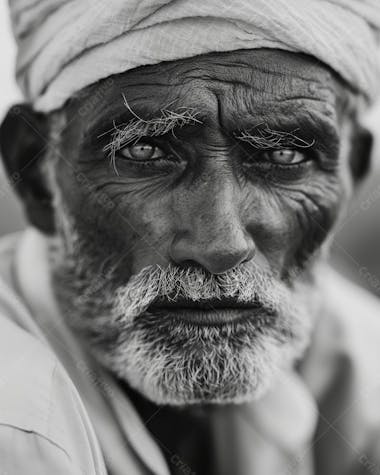 Resilient aged man with traditional cap in soft lit black and white portrait