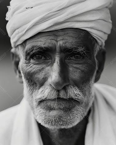 Resilient aged man with traditional cap in soft lit black and white portrait