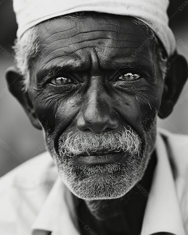 Resilient aged man with traditional cap in soft lit black and white portrait