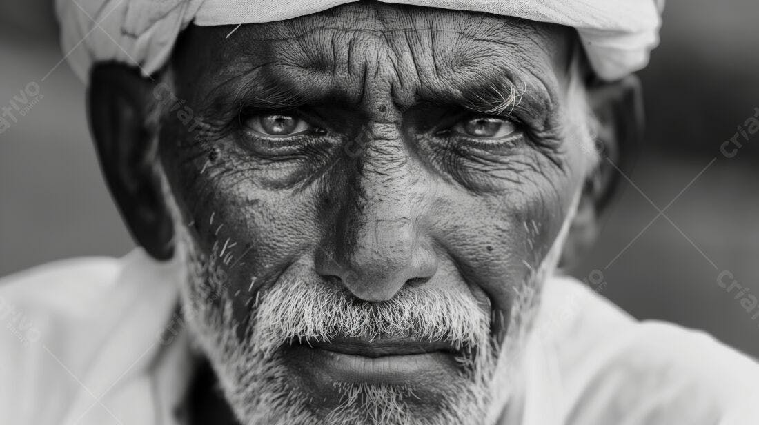 Retrato homem idoso turbante monocromático