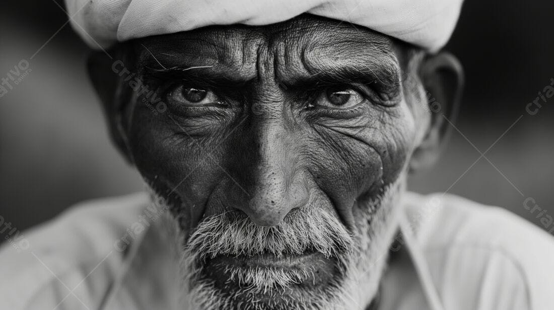 Homem idoso com turbante retrato em preto e branco