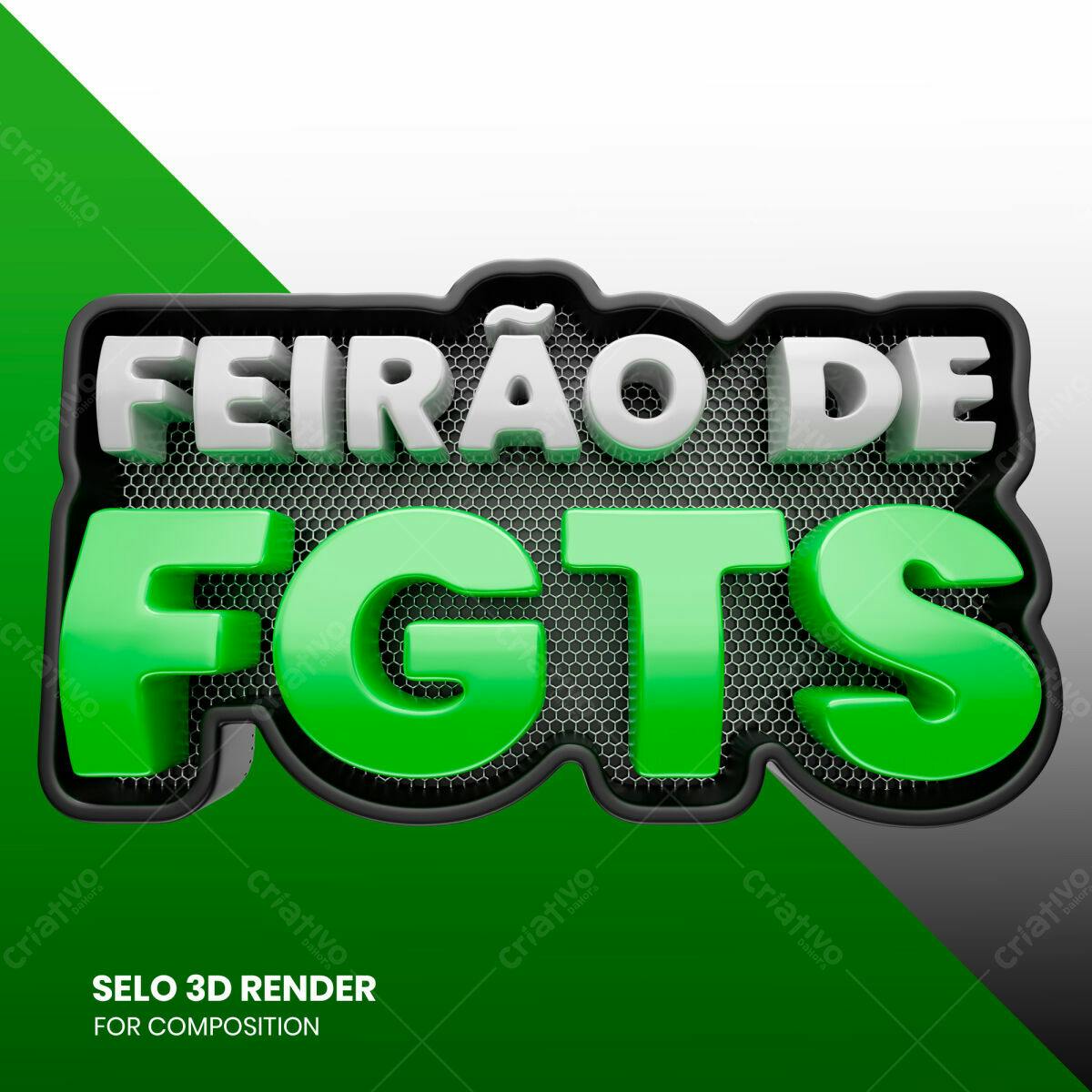 Selo 3D promocional verde e cinza metálico