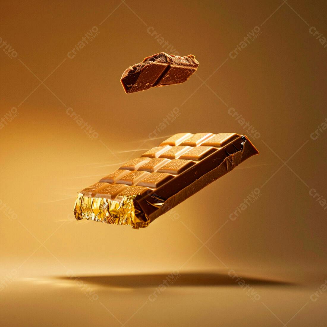 Barra de chocolate ao leite em queda