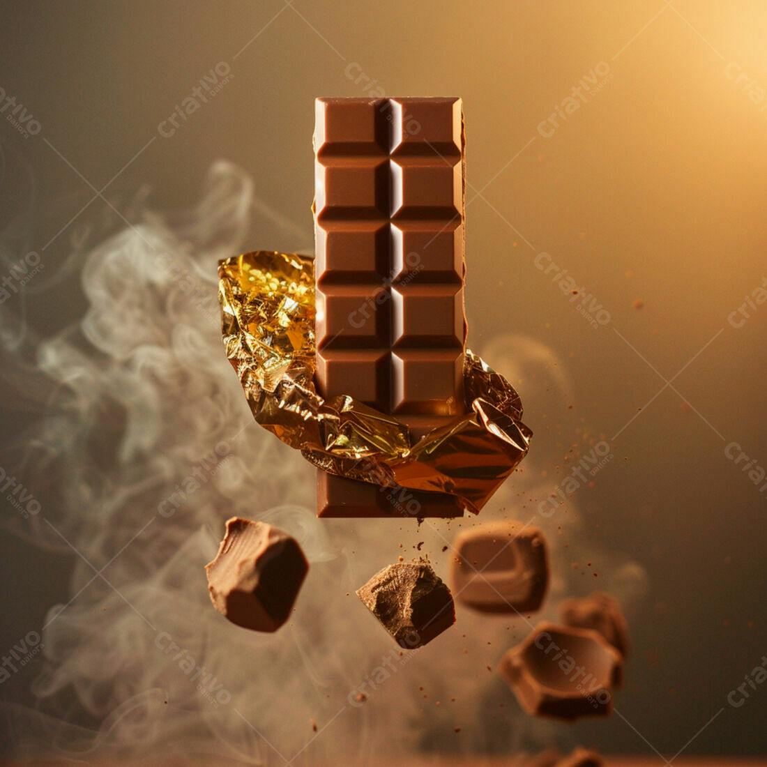 Barra de chocolate ao leite em queda livre