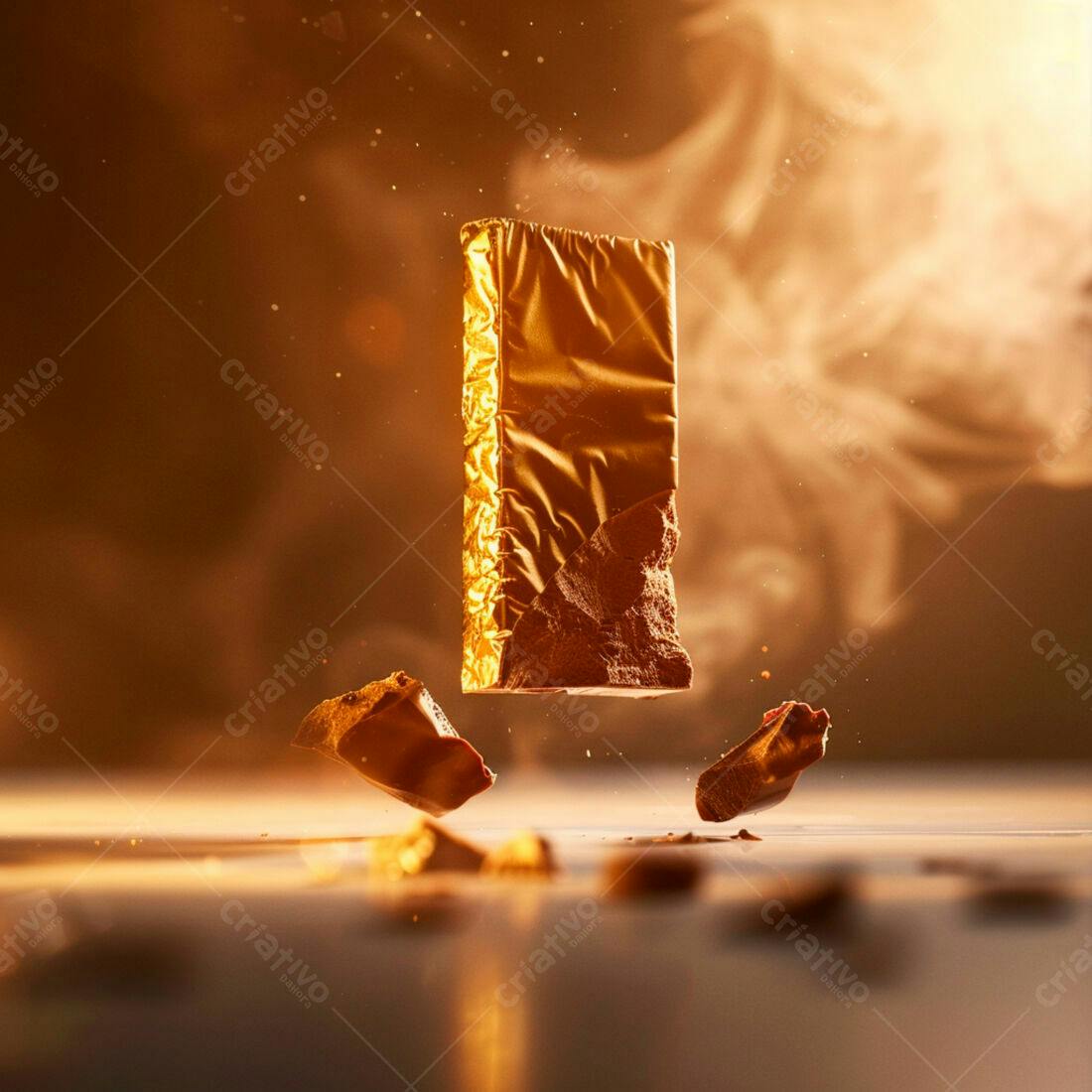 Barra de chocolate dourada em queda