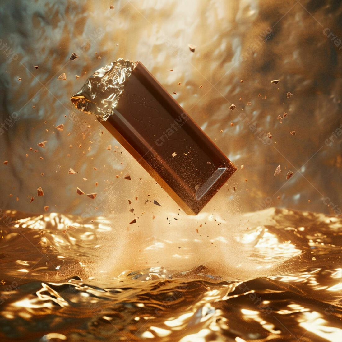 Barra de chocolate caindo em ouro