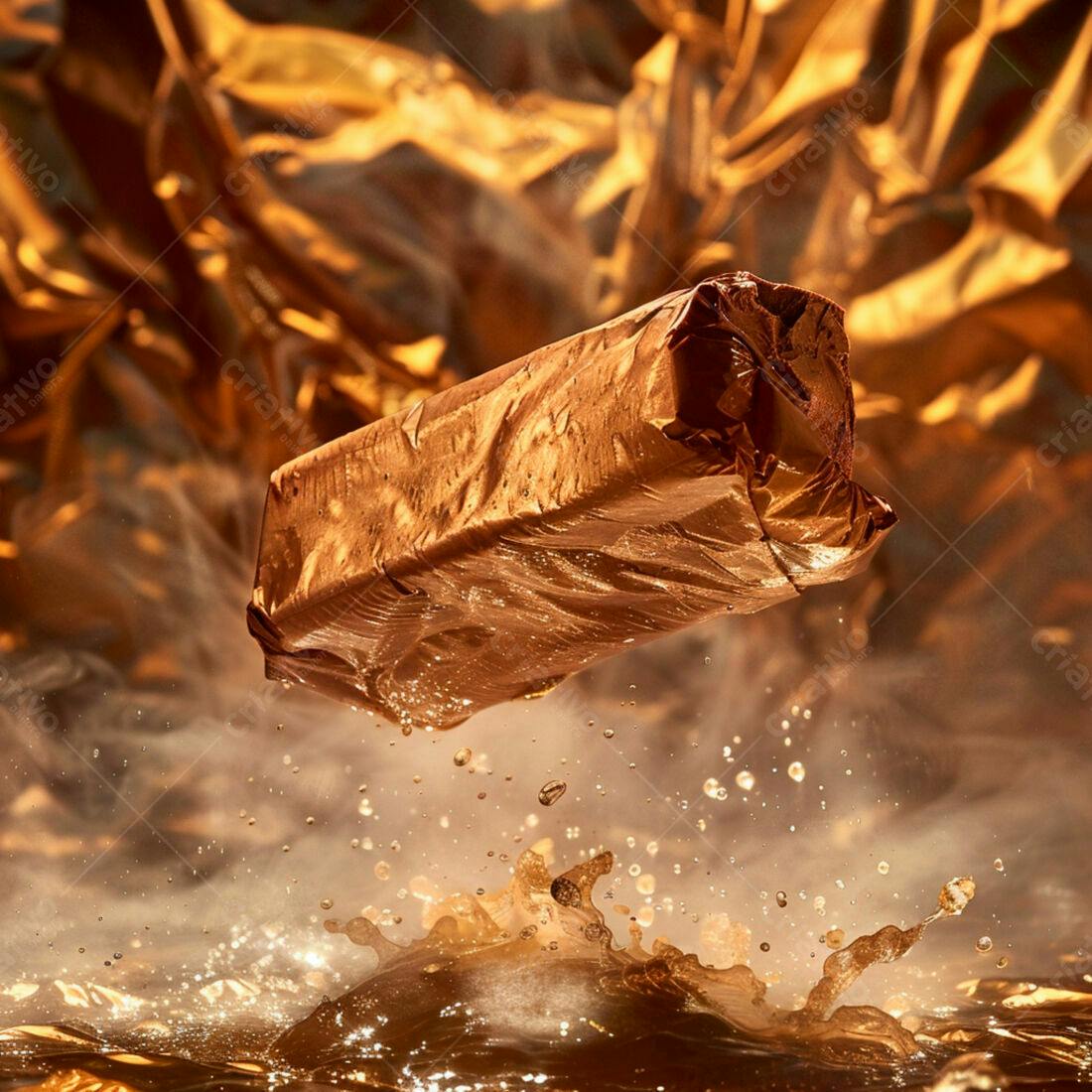 Barra de chocolate dourada em mergulho
