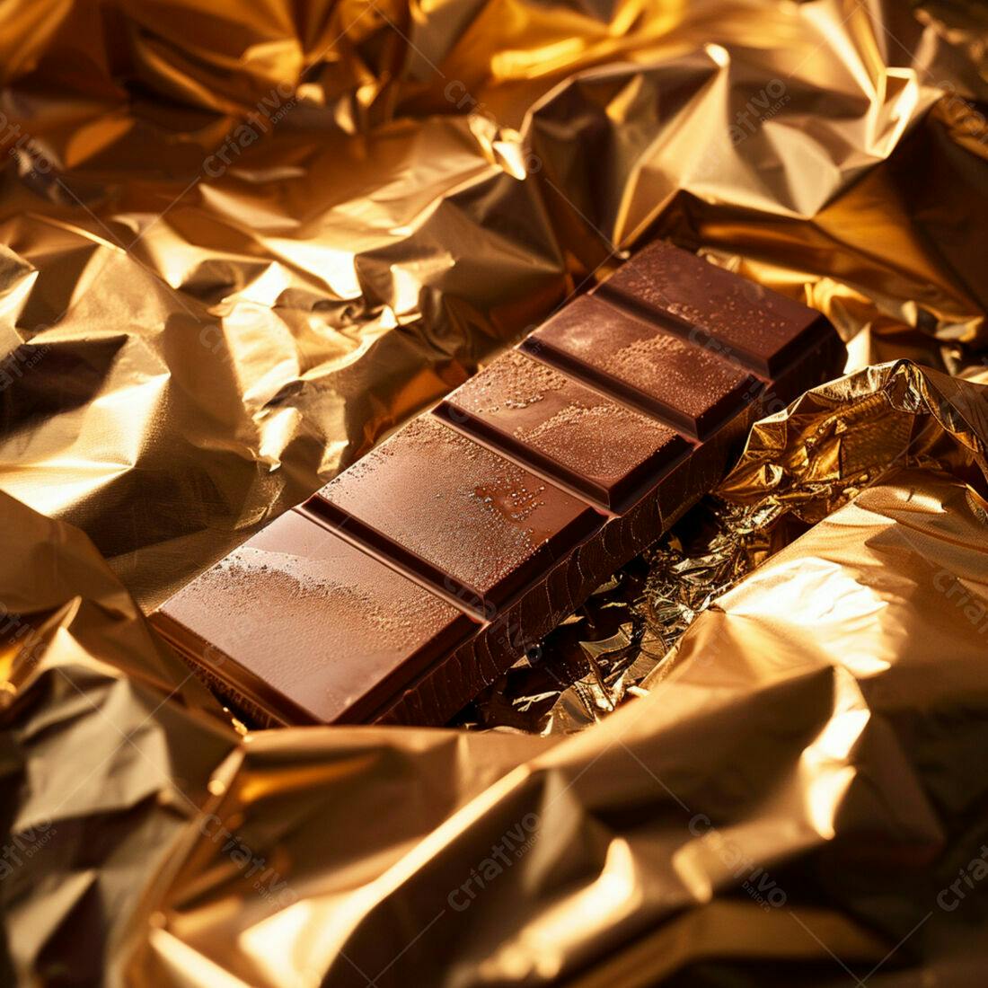 Barra de chocolate amargo em papel dourado