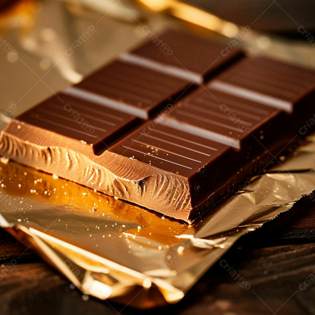 Barra de chocolate amargo em papel dourado