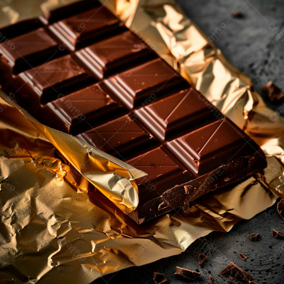 Barra de chocolate amargo em papel dourado