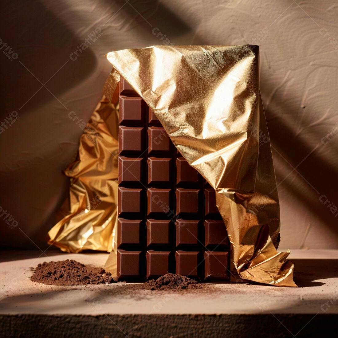 Barra de chocolate amargo em papel dourado