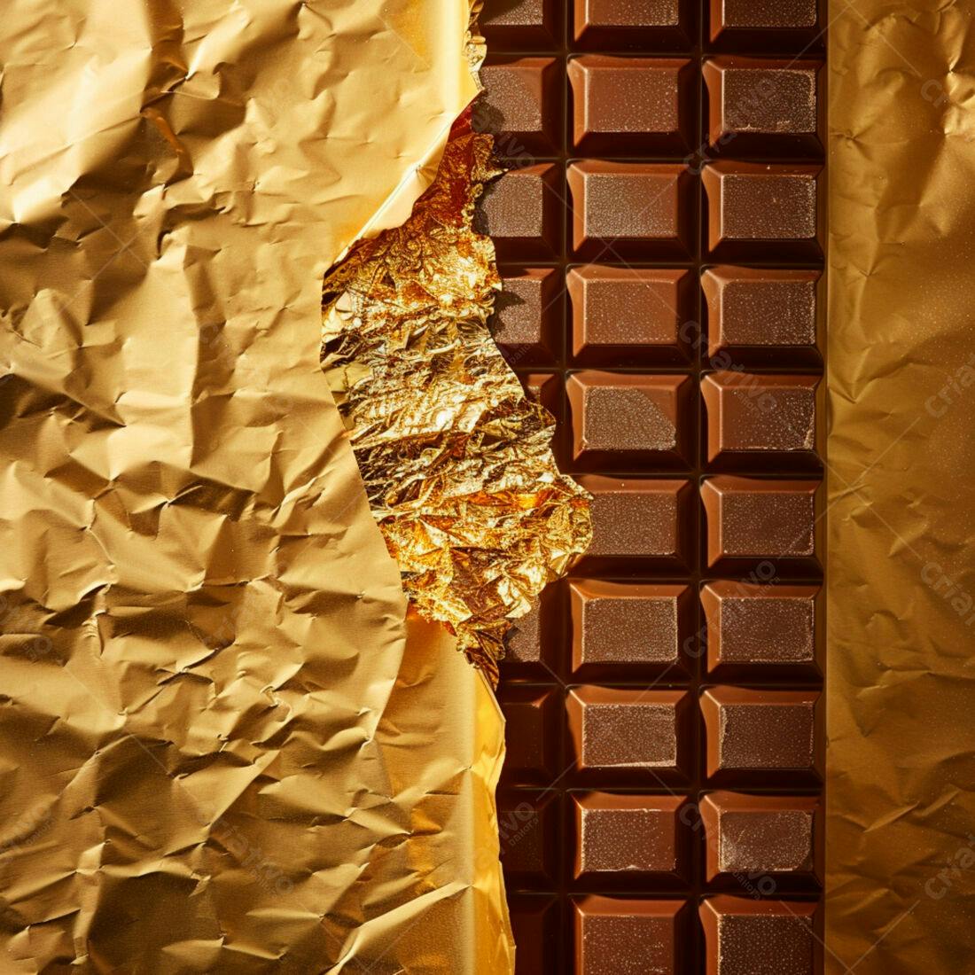 Barra de chocolate amargo em papel dourado