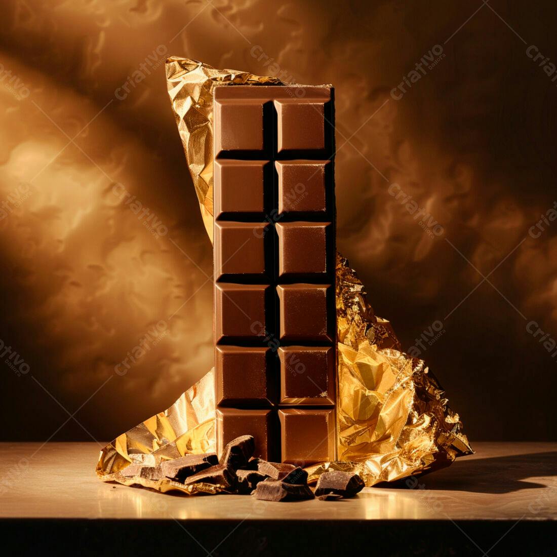 Barra de chocolate amargo em papel dourado