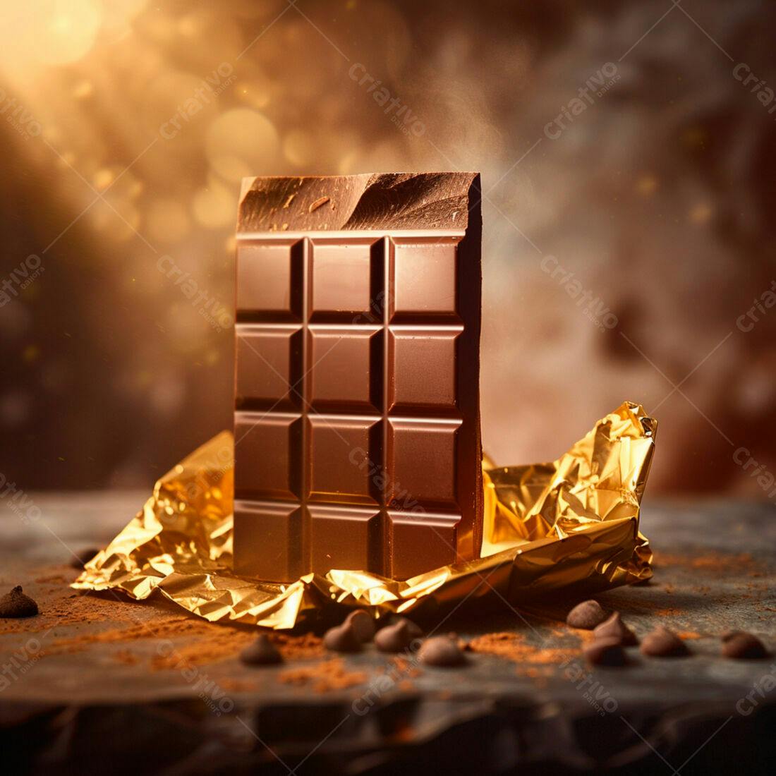 Barra de chocolate amargo em papel dourado