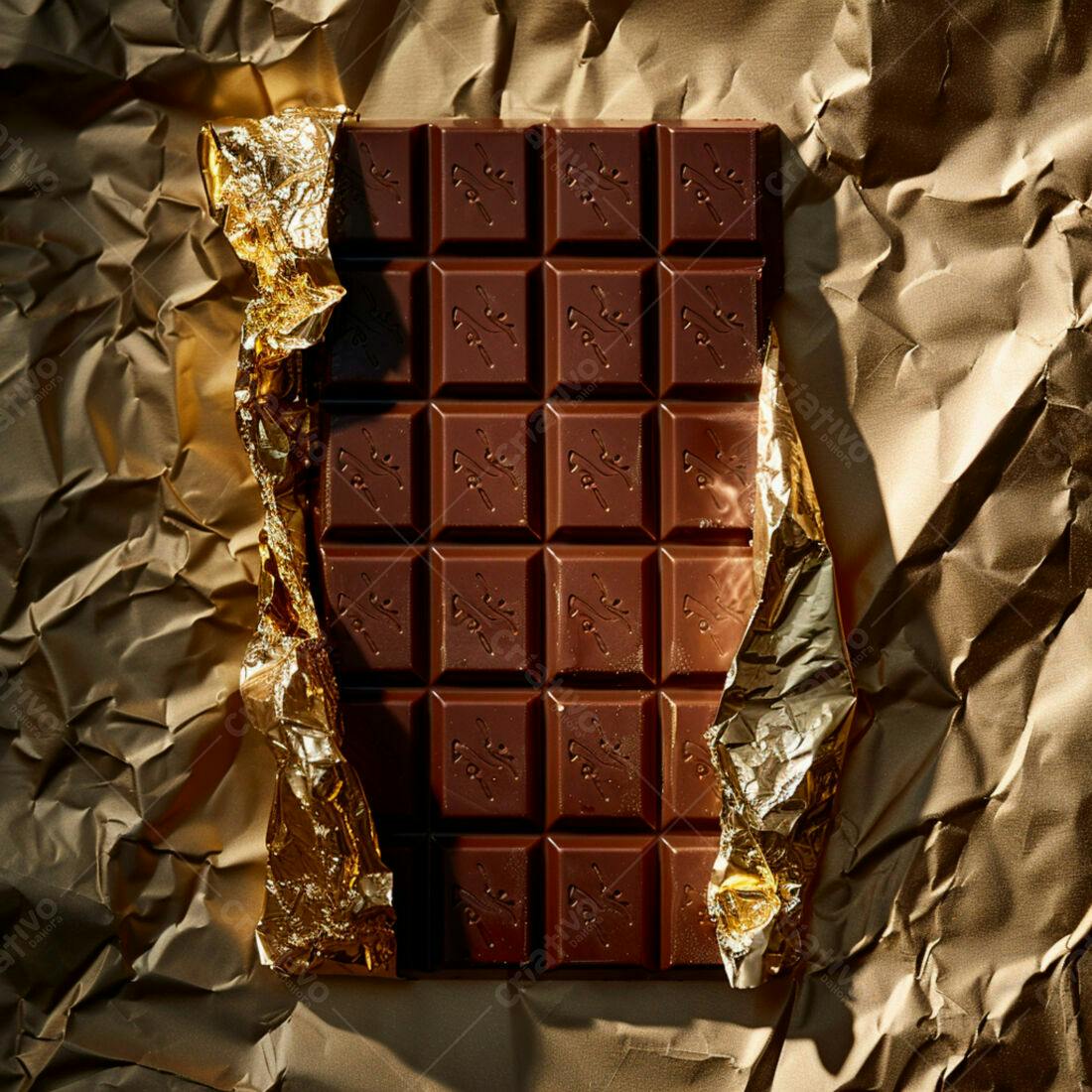 Tableta de chocolate amargo em papel dourado