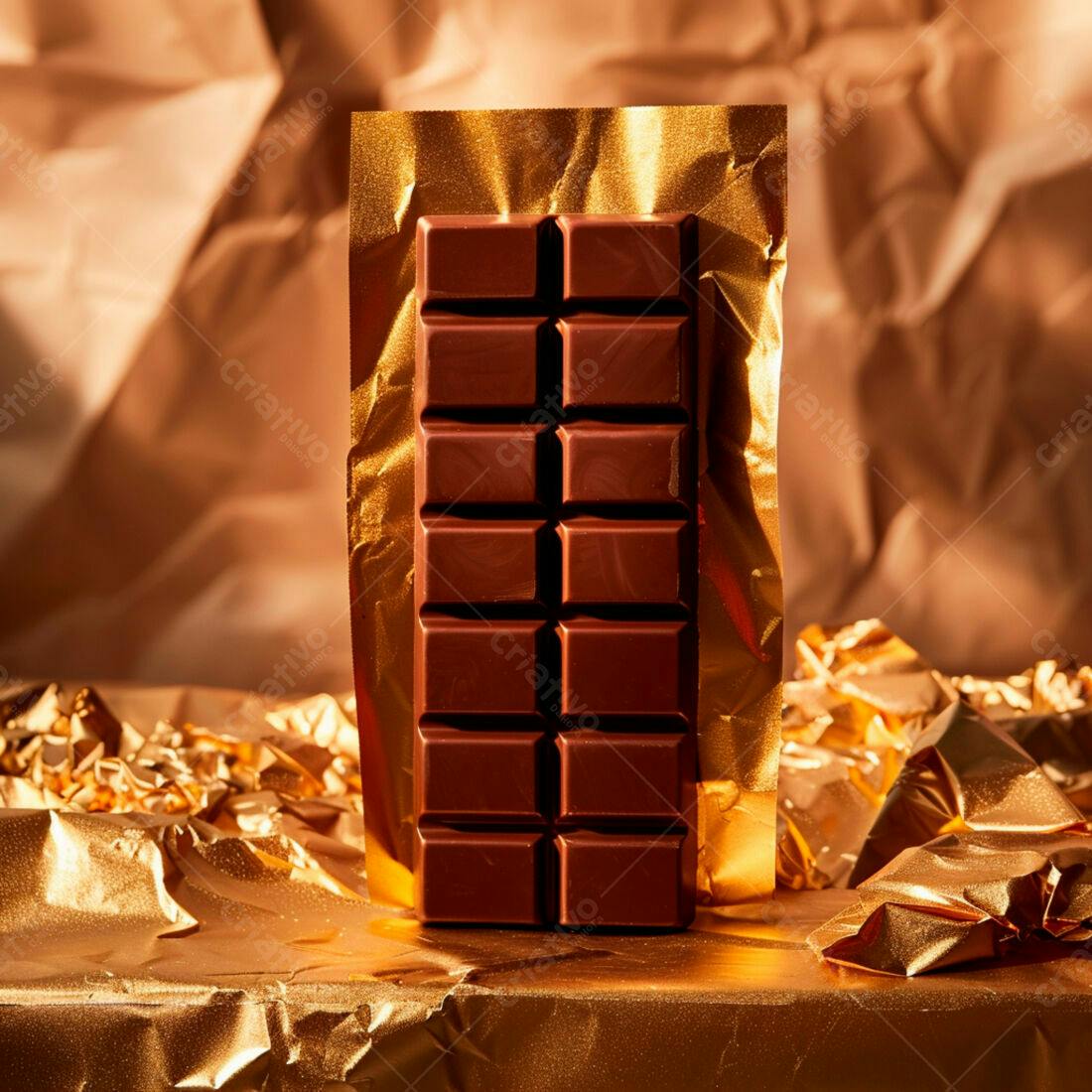 Barra de chocolate amargo em embalagem dourada