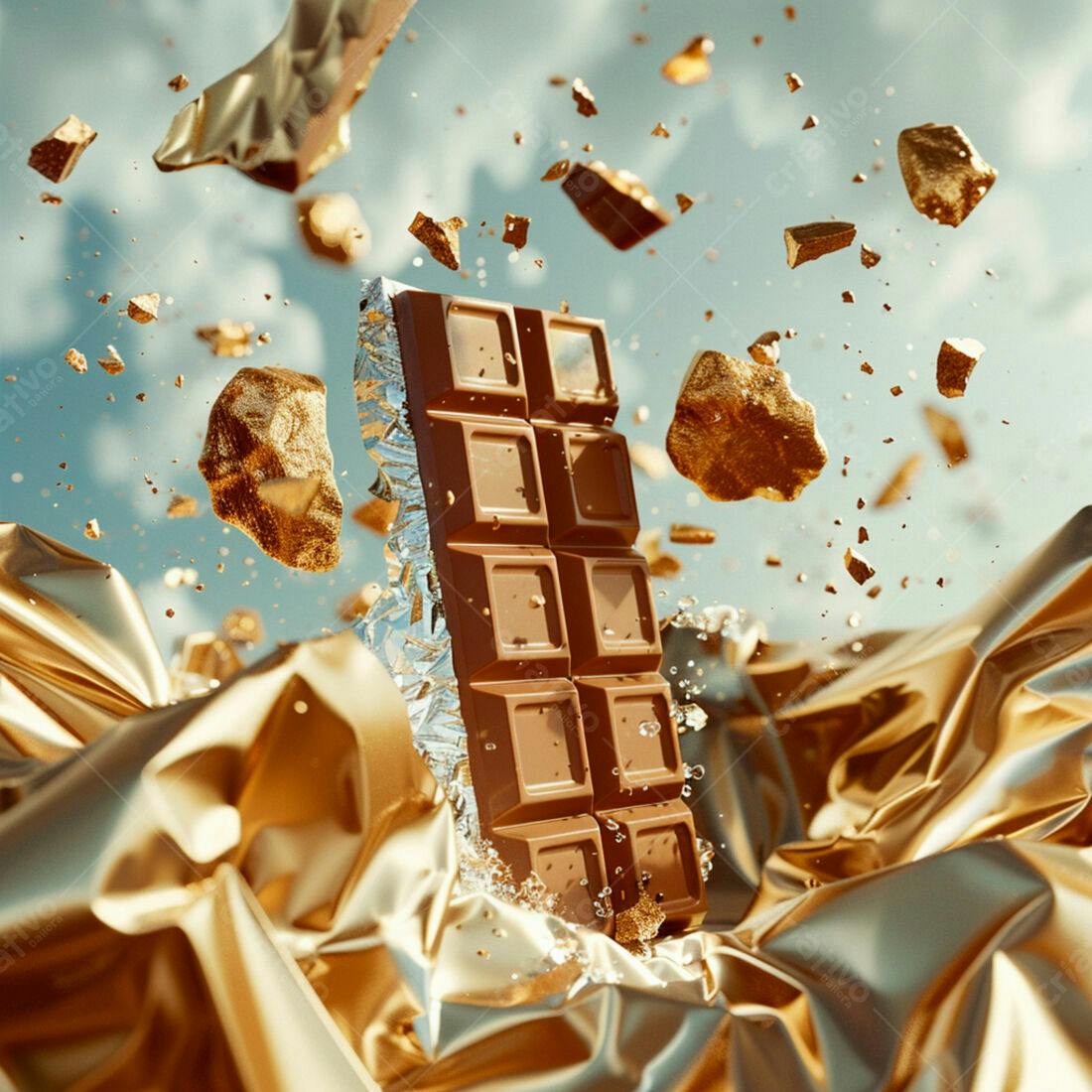Barra de chocolate em ouro derretido
