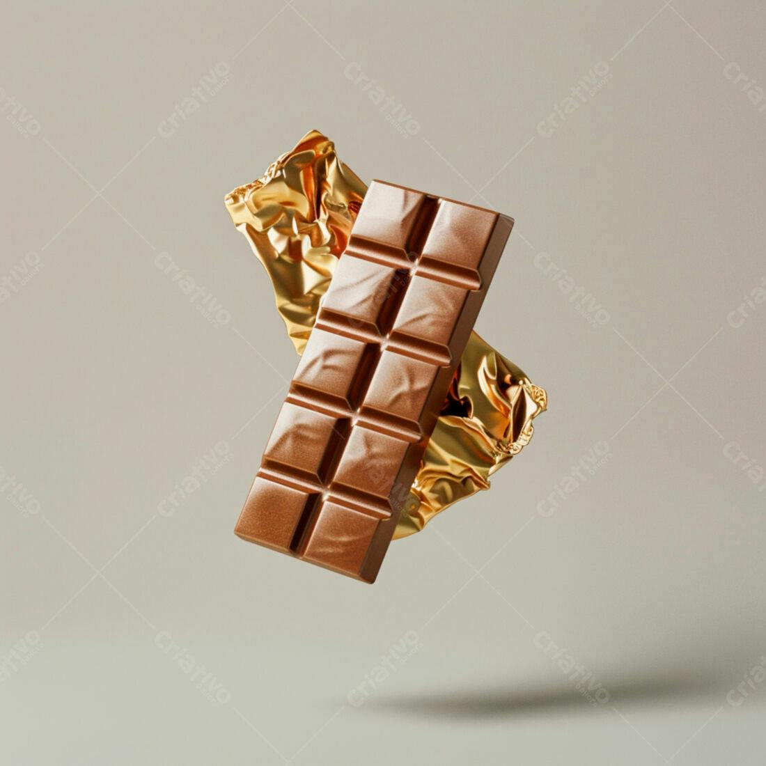 Barra de chocolate marrom em embalagem dourada