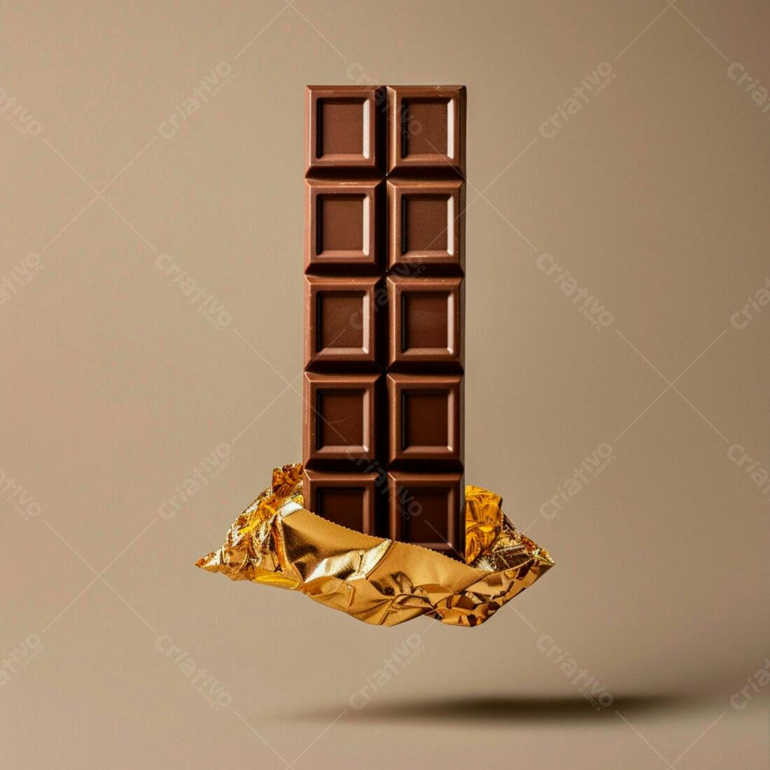 Barra de chocolate amargo sobre papel dourado