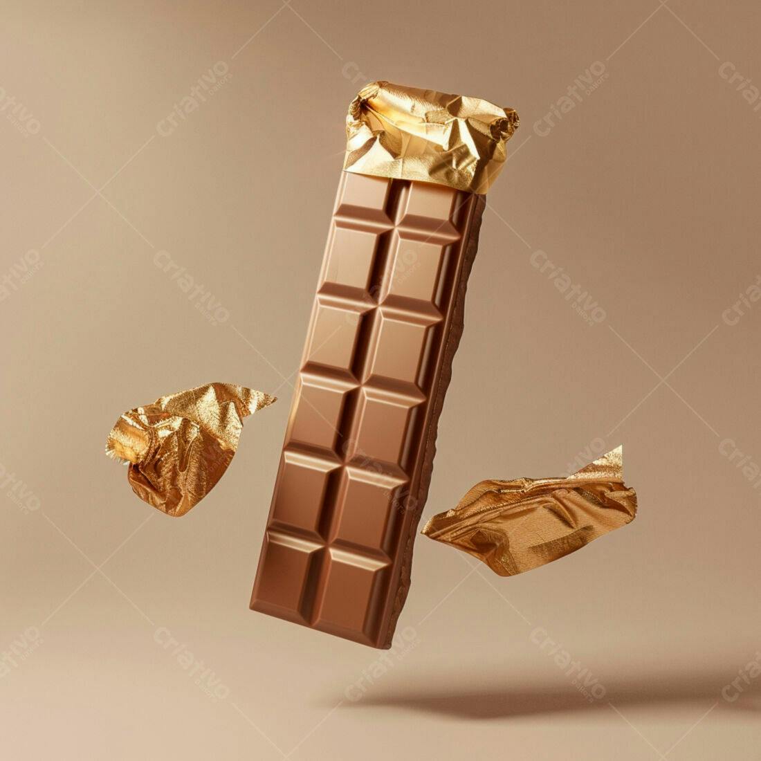 Barra de chocolate ao leite em embalagem dourada