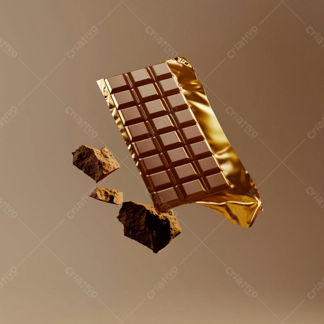Barra de chocolate marrom com embalagem dourada